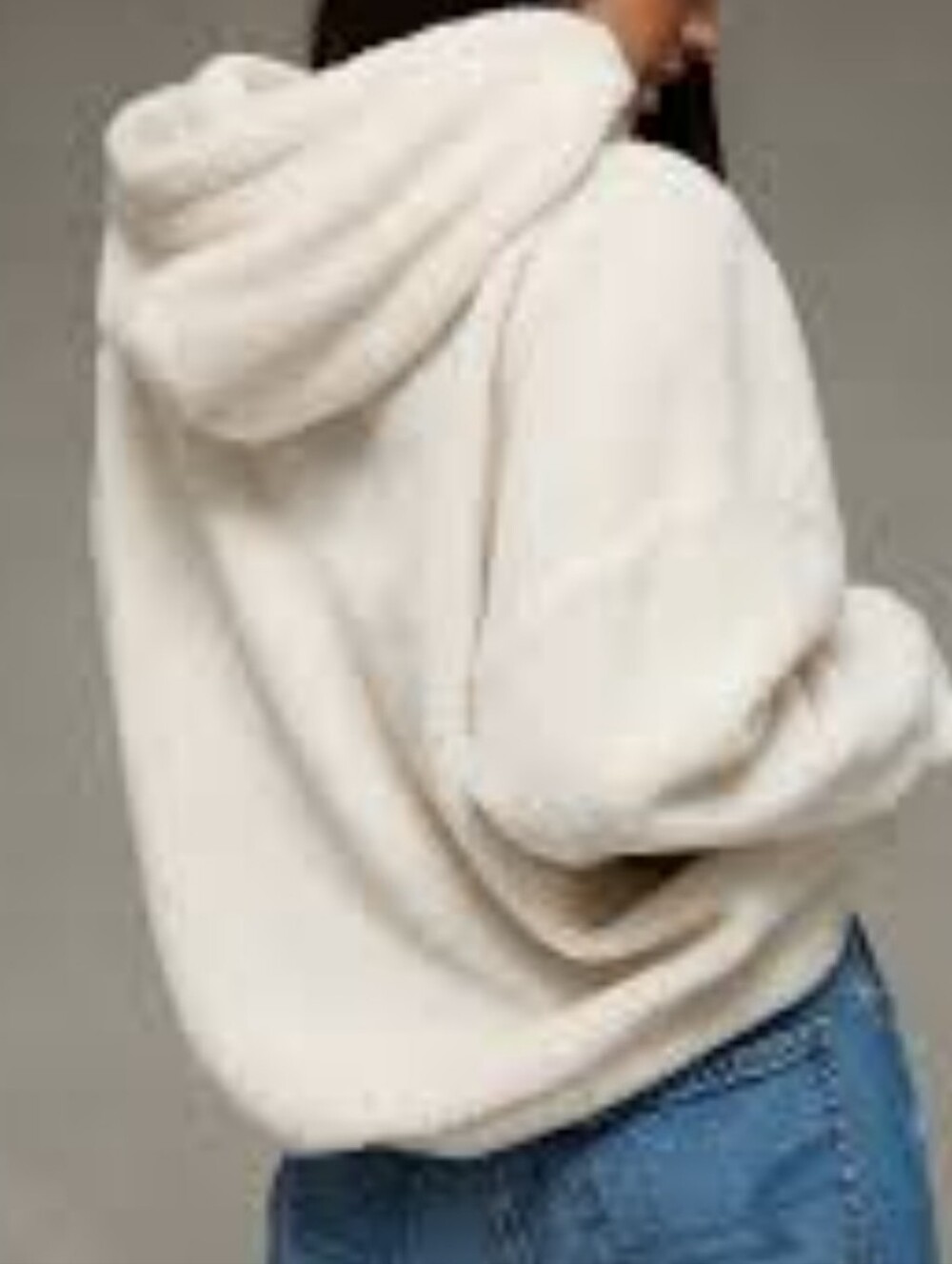 American Eagle Cream Sherpa Full-Zip Hooded Jacket